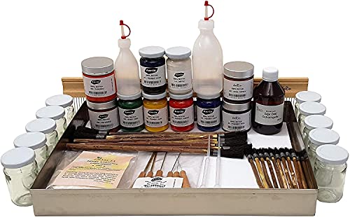 Ahsen Ebru Professionelles Ebru-Set 53-teiliges Marmorierkunst Komplettset mit Farben Pinseln Ebru-Wanne und Zubehör Für Anfänger & Profis geeignet