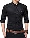YTD Mens 100% Cotton Casual Slim Fit Long Sleeve Button Down Printed Dress Shirts (US Small, P-Black)