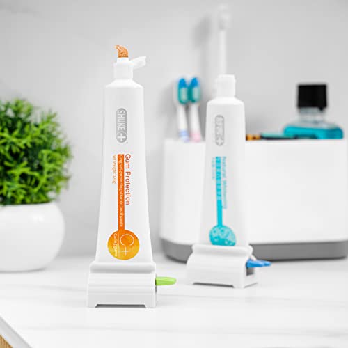 Vitviti Toothbrush Holders For Bathrooms, Electric Tooth Brush Holder With Rolling Toothpaste Squeezer Dispenser, 6 Slots Plastic Bathroom Organizer Countertop Sink, Kids, White+Gray #TOP4