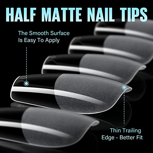 Tomicca Medium Coffin Nail Tips, 240Pcs Half Matte Gel X Nail, 15 Size Nail Extension Tips Set, Full Cover Pre Shaped Fake Nail Tips For Acrylic Nails Professional #TOP1