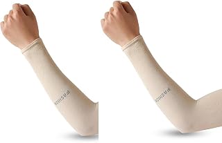 Jingyunstore 2 Pairs UV Sun Protection Arm Sleeves Summer Cooling Sleeves Ice Silk Arm Sleeves Elastic Sun Protection Sleeves-Beige02
