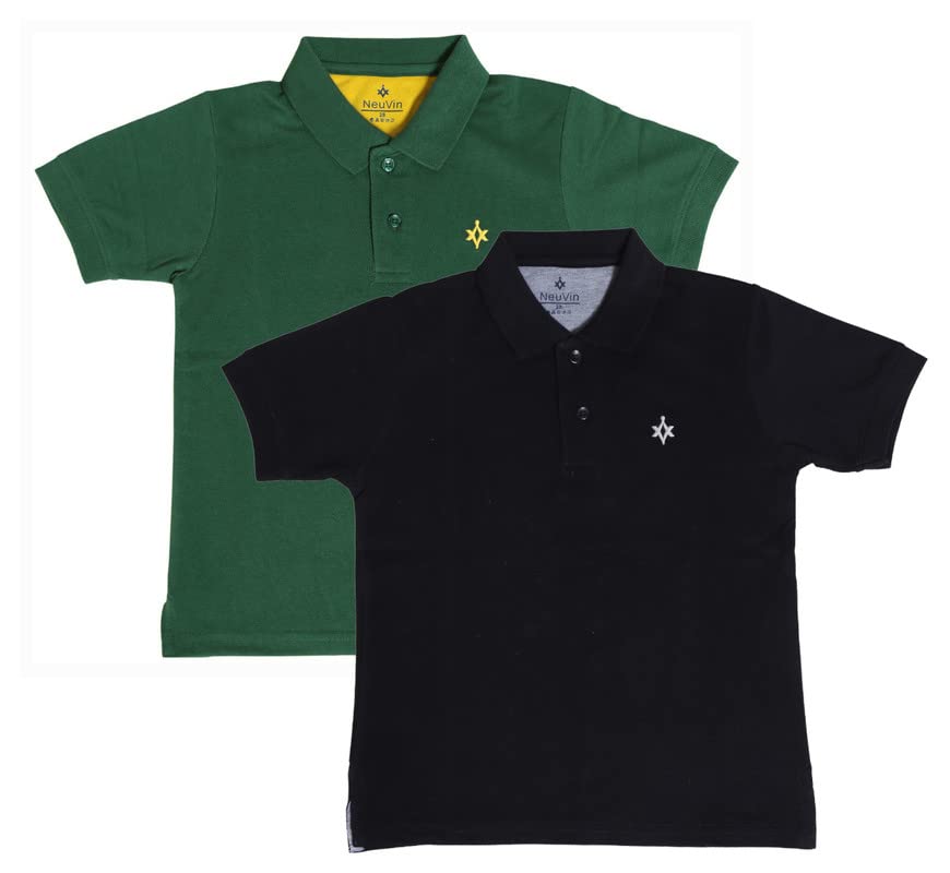 Image of Boys Polo T-Shirts Pack of 2 - Cotton Matty Fabric, Half Sleeves, Stylish Collar Neck, Comfortable Fit for Kids