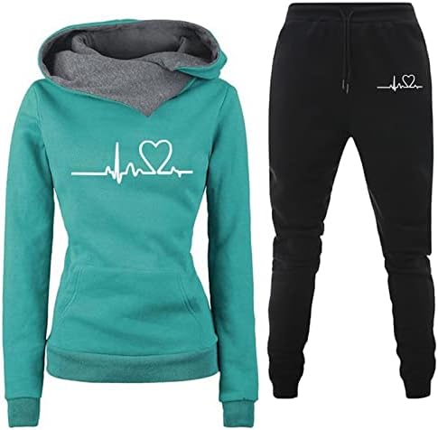 Women Two Piece Outfits ECG Tracksuit Set Long Sleeve Cowl Neck Hoodie Sweatshirts Pullover Tops and Jogger Pants