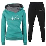 Women Two Piece Outfits ECG Tracksuit Set Long Sleeve Cowl Neck Hoodie Sweatshirts Pullover Tops and