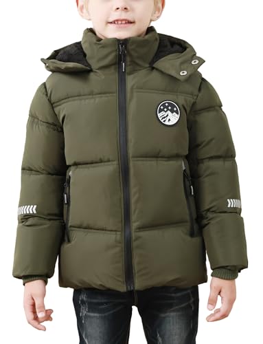 FEOYA Veste Pour Enfant Polaire Ski Ado Manteau D'Hiver Parka Garçon Doudoune Chaude Matelassée Blouson Imperméable Chauffante Épaisseur À Capuche Vert 4...