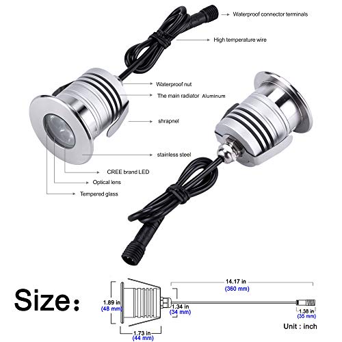 CNBRIGHTER LED Underwater Pool Lights,3W CREE Chip,12V-24V DC,IP68 Waterproof,Stainless Steel Aluminum,for Inground Swimming Pools Ponds Fountains and Boats (Cool White-6000K)