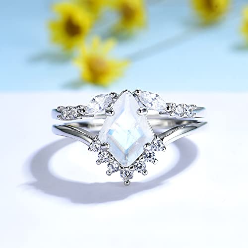 Natural Moonstone Gemstone Genuine 925 Sterling Silver Ring Set for Women Kite Cut Women's Ring for Engagement Bride Romantic Trendy Gift4