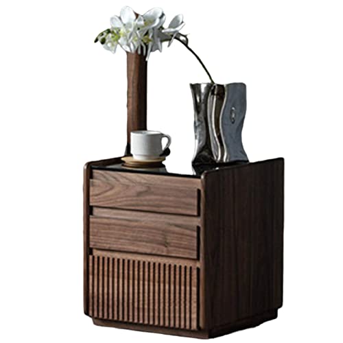 INPETS Mesita de Noche de Nogal con 3 cajones de Almacenamiento con Base extraíble Resistente for casa de Campo Mesita de Noche de Madera Maciza Dormitorio Sofá Mesa Auxiliar