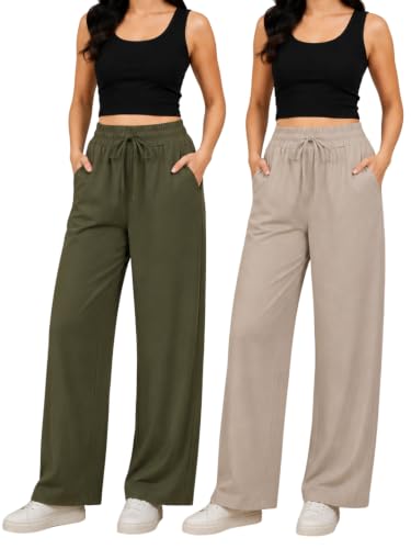 Image of Leriya Fashion Women Relaxed Fit Wide Leg Trousers | Malai Cottage Elastic Drawstring Wide Leg Pants for Women | Casual Straight Lounge Pants with Pockets | Stylish Everyday Office Outfit Bottom Pant
