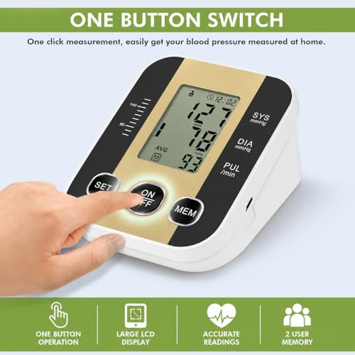Image of Digital Blood Pressure Monitor Machine for Upper Arm | Automatic BP Apparatus (Sphygmomanometer) with Large Display, Pulse Rate, Dual User Memory Storage | Perfect for Elderly & Home Use