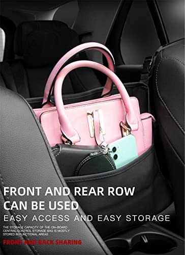 Abiphop Car Purse Holder Between Seats Car Handbag Holder With Cup Holder Plaid Pu Leather Large Capacity Car Pocket Handbag Holder With Visor Sunglass Holder Card (Brown) #TOP5