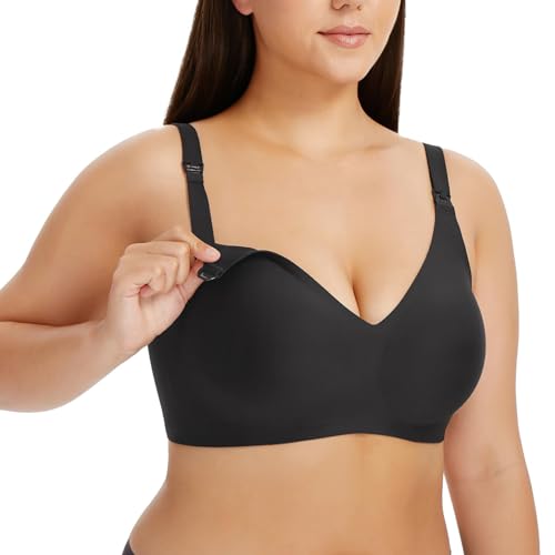 HBselect Seamless Nursing Bras: Comfortable Maternity Bra for Breastfeeding Mums -Wireless Bralette Includes Bonus Bra Extender. Black