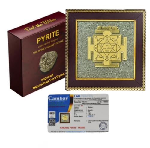 Pyrite Stone Frame with Flying Horse to Attract Money, Protection and Chakra Healing - Wall Decor Items for Living Room Wooden Photo Frame with...