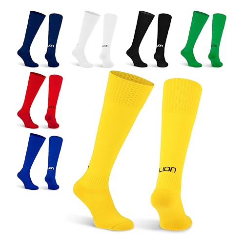 LION SPORTSWEAR Plain Cub Football Socks Kids & Adult Sizes Multiple Colours Comfortable & Durable Sports Socks - Yellow | Medium (UK 4-7)