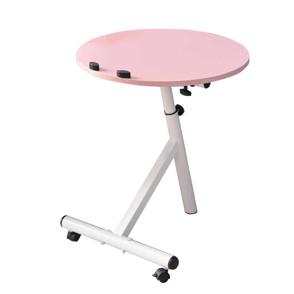 Portable PC Laptop Table Workstation | Round Gaming Computer Desk | Adjustable Height | 360° Swivel and 180° Tilt | Lockable Pink