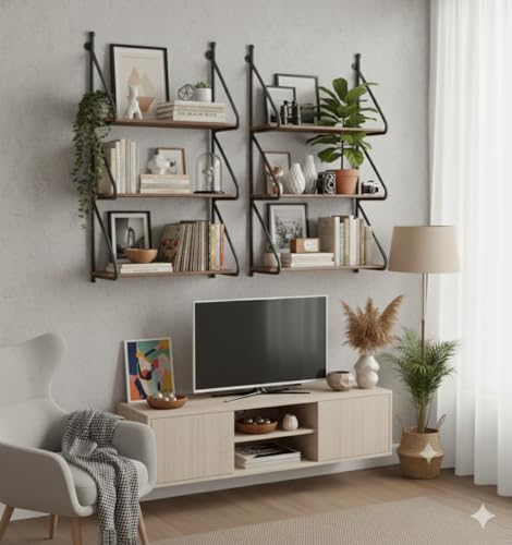 Image of Wall Mount Floating Shelves for Books Shelf, Antiques, Organizer, Storage - DIY - MDF (Solid Wood Steel Pack of 2)