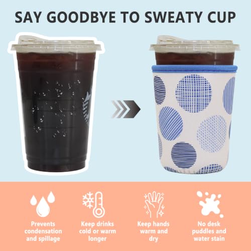 Image of 3 Pack Reusable Iced Coffee Sleeves - Xumbtvs Insulator Sleeve for Cold Beverages, Neoprene Coffee Cup Holder (Line Circle)