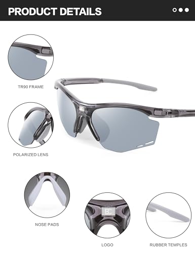 Image of BIRCEN Mens Polarized Sunglasses for Sports: TR90 Lightweight Sun Glasses Wrap Around Shades for Fishing Driving Cycling