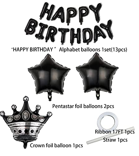 Crown Happy Birthday Balloons Kit, Happy Birthday Banner, Birthday Decorations For Women Kids Boys Girls, Crown And Pentastar Foil Balloons For Birthday Party (Black) #TOP1