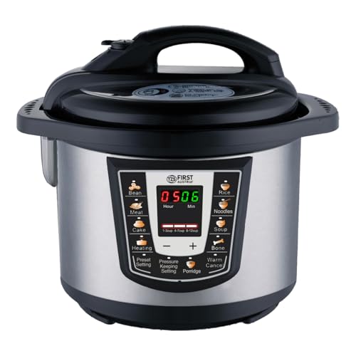 TZS First Austria - Olla a presión eléctrica 6L con 9 programas automáticos - Multicooker 1000W como arrocera, vaporera, Crock Pot, etc. - Multiolla eléctrico a presión incl. libro de recetas