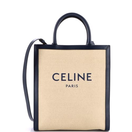Celine, Pre-Loved Vertical Cabas Tote Canvas with Leather Small, Blue