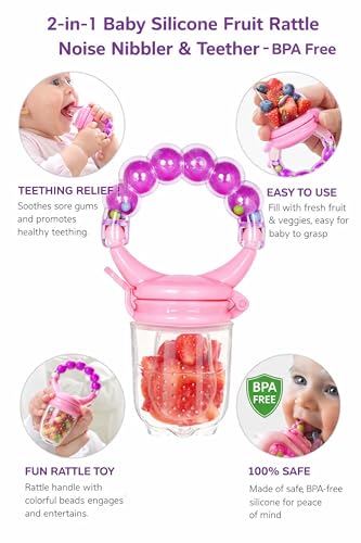 Image of Baby Skin Care Powder Talcum Puff Case Cum Container Box With Fruit Feeder Nibbler Teether For Babies /Kids /Toddler /New Born BPA Free (PATTERN 54)