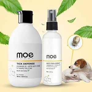 Moe Tick Spray & Shampoo Combo for Dogs & Cats, Complete Protection from Ticks & Fleas, Anti-Tick Spray 100ml, Tick Shampoo 300ml