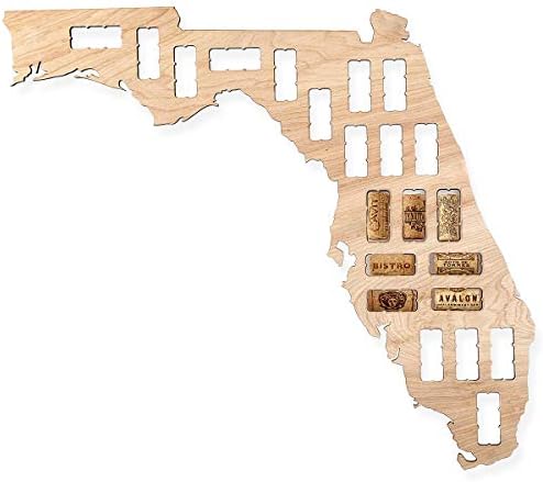 Wooden Shoe Designs Wine Cork Map - Florida  | Wall Mounted Wine Cork Holder Decor Display Art | A Great Gift for Wine Lovers and Collectors