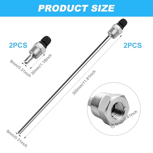 GZhaimai 4 Stück Tauchhülse, 8 x 30 mm und 8 x 300 mm Edelstahl Tauchhülse, G1/2 Zoll Gewinde, aus Hochfestem Edelstahl 304, Tauchschutzrohre für Thermoelemente, Schutzrohr für Temperaturfühle