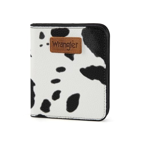 Image of Montana West X Wrangler Small Black Cow Print Wallets for Women Slim Thin Wallet Card Cases Money Organizer Thin Mini Pocket Wallet with Rfid Lining and A Coin Purse