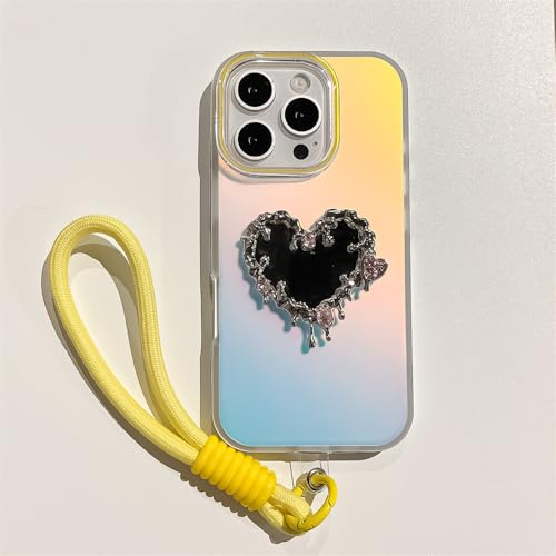 Coque iPhone 16 Pro Max jaune avec miroir pour se maquiller en soirée