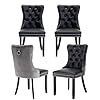 Dining Room Chairs Set of 4 Upholstered Tufted Dining Chairs with High Back Nailhead Trim and Solid Wood Legs Modern Dining Chairs for Dining Room Black Pu Leather Splicing Grey Velvet