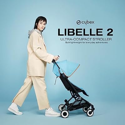 Cybex Libelle Lightweight Travel Baby Stroller - Carry-On Compliant Compact Fold, One-Hand Adjustable Recline - Compatible with CYBEX Car Seats, Moon Black