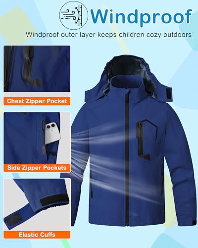 Image of Kids Rain Jacket Boys Girls Lightweight Raincoats Kids Outdoor Windbreaker Jackets with Detachable Hood
