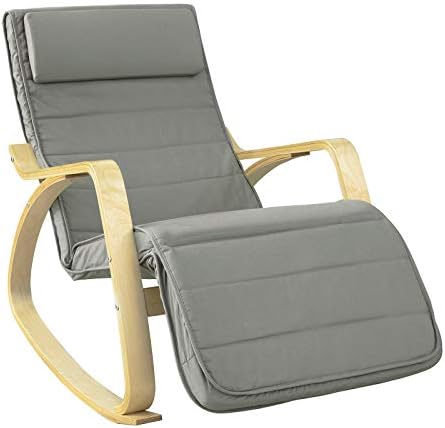 Haotian FST16-DG Comfortable Relax Rocking Chair with Foot Rest Design, Lounge Chair, Recliners Poly-Cotton Fabric Cushion (Grey)