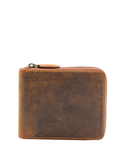 Portefeuille rond en cuir huilé Hol2207 style vintage marron S
