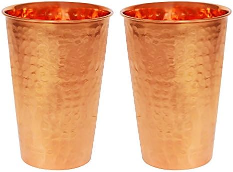 ITOS365 Copper Tumbler Hammered Drinking Glasses for Healing Ayurvedic Product - Set of 2