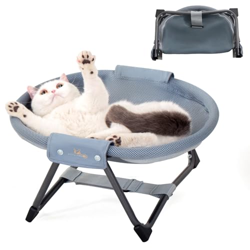 KITTY KINGDOM Elevated Cat Hammock Bed, Foldable No-Assembly Cat Bed with…