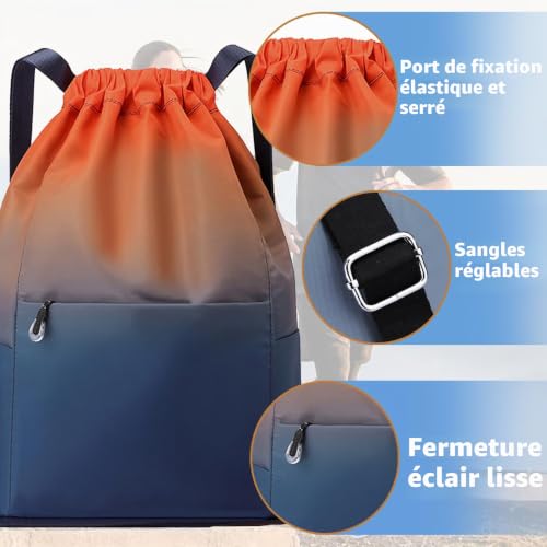 AUNGKWANG Sac à Dos de Sport Imperméable, Sac à Dos Cordon Grand, 31 * 14 * 46 cm Sac de Sport, Homme Femme Sac a Dos pour Shopping Yoga Sport Voyage – vue 3