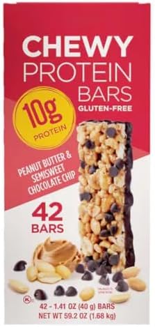 Kirkland Signature Chewy Protein Bar, Peanut Butter & Semisweet Chocolate Chip, 1.41 oz, 42-Count main image 1