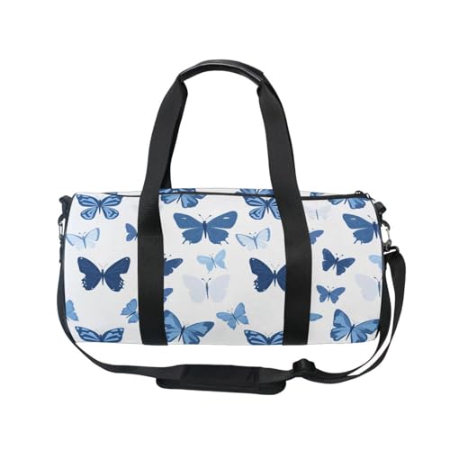 Butterfly Blue Sports Duffel Bag Large Barrel Gym Bag with Full Print Design, Adjustable Strap Spacious Storage for Workout Training Outdoor Activities and Weekend Trips2