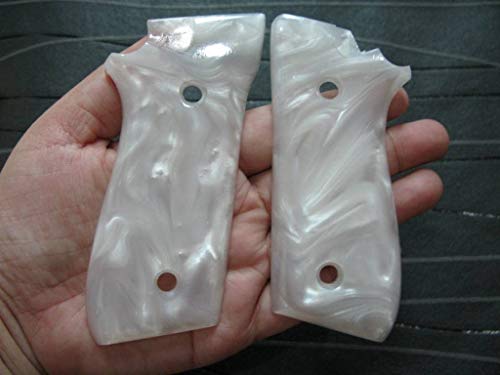 BMPL New Grips Compatible with Taurus Pt-92, Pt-99, Pt100, Pt101 Decocker, Smooth White Pearl Resin Polyester, Thai Handmade