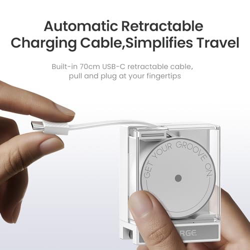 Image of SHARGE Retractable 65W USB C Charger, GaN Power Wall Charger with Retractable Cable, 2 Devices PD Fast Charging for MacBook Pro /Air, iPhone 17 /16,Pixel Book, iPad Pro (White)