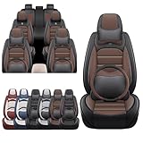 JOJ Fit for Cadillac Escalade ESV 2003-2022 Car Seat Covers,7 Seat Car Seat Cover,No-Slip Waterproof Breathable Faux Leather,Full Set with Pillow Steering Wheel Covers,Black Coffee