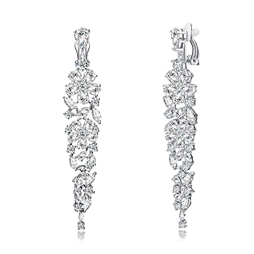 Roslynd Clip On Earrings For Women/Girls/Brides, Gifts For Mothers Day, Teardrop Cubic Zirconia Clip Earrings & 14K White-Gold-Plated Cz Earrings For Women #TOP11