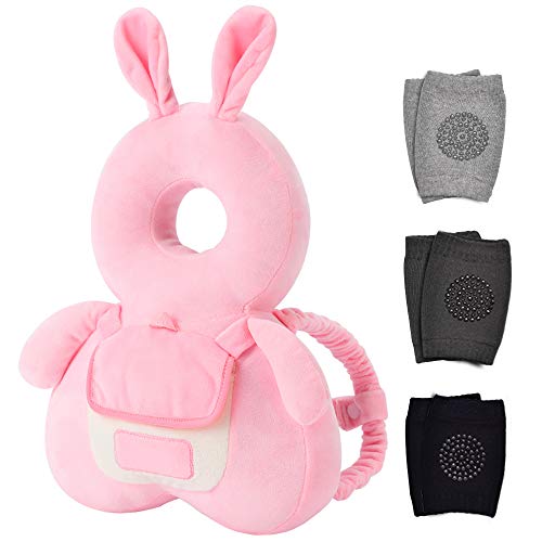 Okydoky Baby Head Protector & Baby Knee Pads for Crawling, Toddlers Head Safety Pad Adjustable Backpack, Baby Back Protection for Walking & Crawling, Cute Bunny
