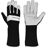 SAWANS Guanti da Giardinaggio Lunghi in Pelle da Donna, Uomo e Donna, Resistenti, in Pelle di Capra, Guanti da Giardino, Protezione dell'avambraccio, a Prova di Spine (Nero, S)