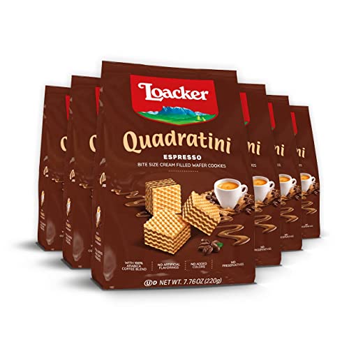 Loacker Quadratini Espresso Bite-Size Wafer Cookies| Large Pack Of 6 | Crispy Wafers With 4 Creamy Layers Of Finest Espresso Cream Filling | Great For Snacks & Desserts – No Artificial Flavorings, Added Colors Or Preservatives | 7.76 Oz Per Bag #TOP22