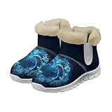 chaqlin Botas de nieve para mujer, botas de combate de invierno, ligeras, sin cordones, cálidas, botas de trabajo con forro de piel, azul delfín, 40 EU