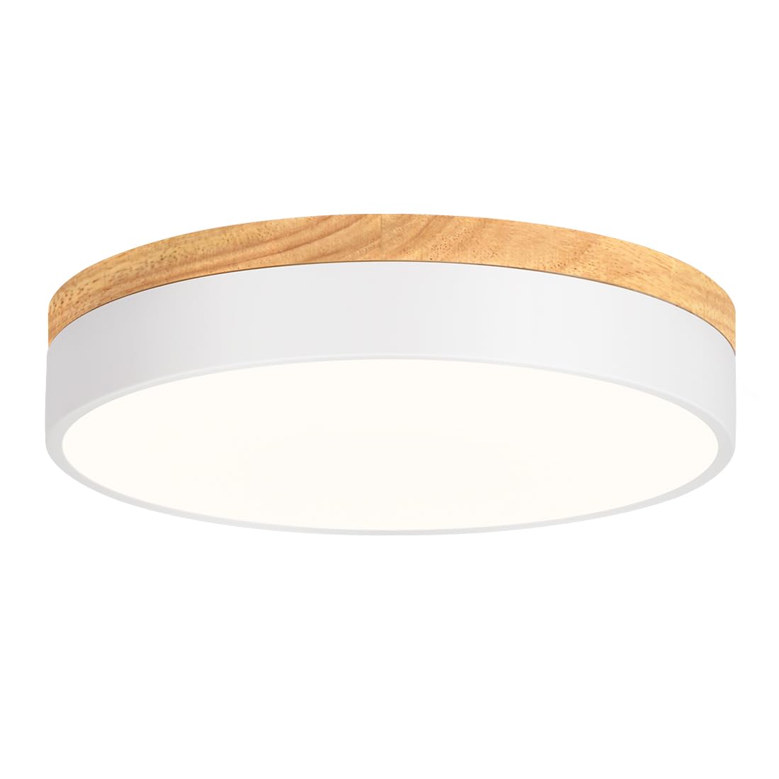 Modern Wood Flush Mount Ceiling Light, White LED 5CCT 2700K-6000K Dimmable Ceiling Light Fixtures, Round Close to Lighting Fixture for Kitchen